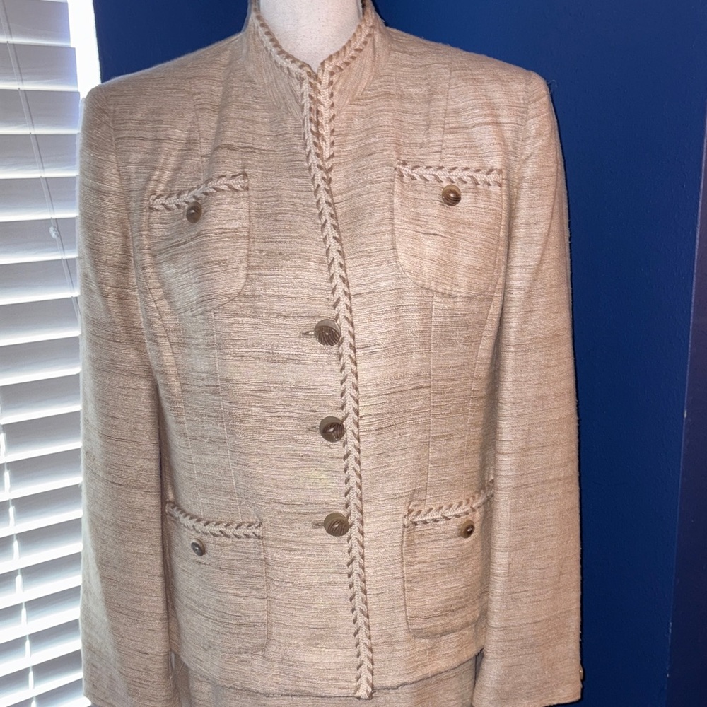 Herbert Grossman Designed by Cynthia Sobel Cream Silk Bouclé Tweed Blazer & Skir - Picture 2 of 15